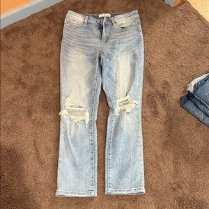 VERVET BY FLYING MONKEY Light Blue Distressed Straight Leg Jeans